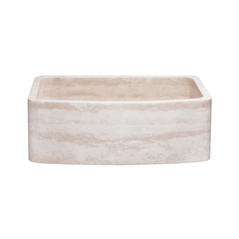 ALLSTONE GROUP KFCF302210SB-NLP-RT 30 INCH SINGLE BOWL ROMA TRAVERTINE CURVED FRONT FARMHOUSE KITCHEN SINK - HONED