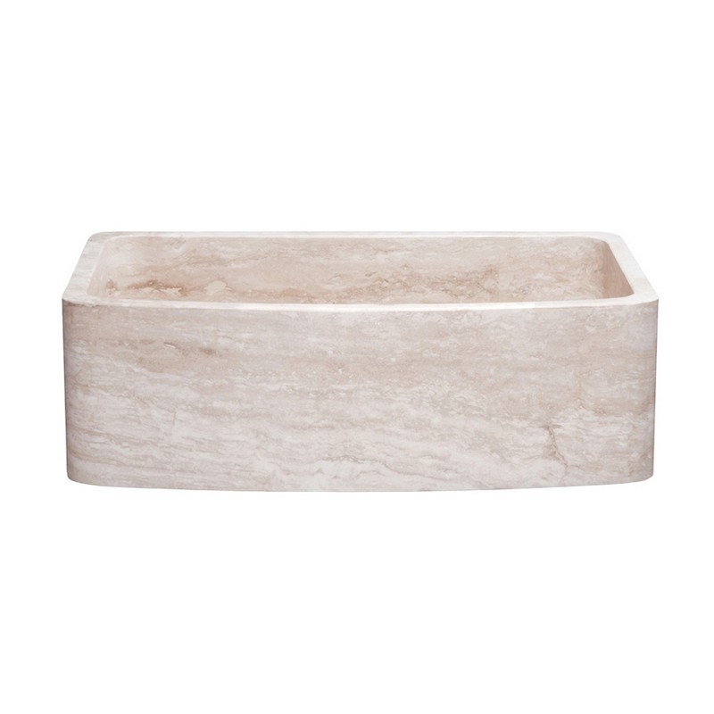 ALLSTONE GROUP KFCF332210SB-NLP-RT 33 INCH SINGLE BOWL ROMA TRAVERTINE CURVED FRONT FARMHOUSE KITCHEN SINK - HONED