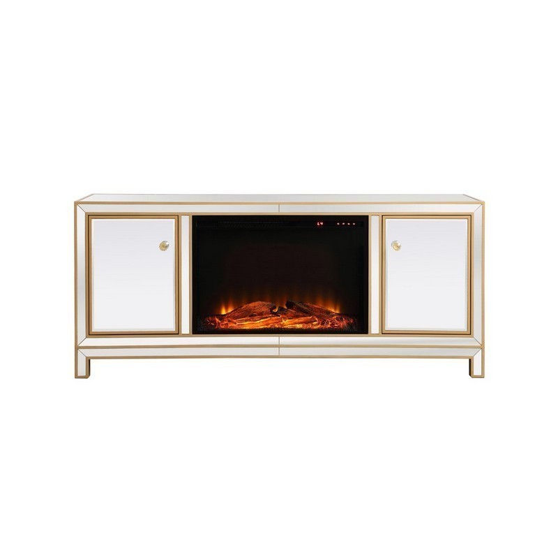 ELEGANT FURNITURE LIGHTING MF701G-F1 REFLEXION 60 INCH RECTANGLE TV CABINET WITH FIREPLACE - GOLD
