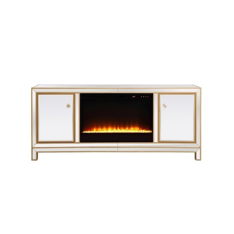 ELEGANT FURNITURE LIGHTING MF701G-F2 REFLEXION 60 INCH RECTANGLE TV CABINET WITH FIREPLACE - GOLD