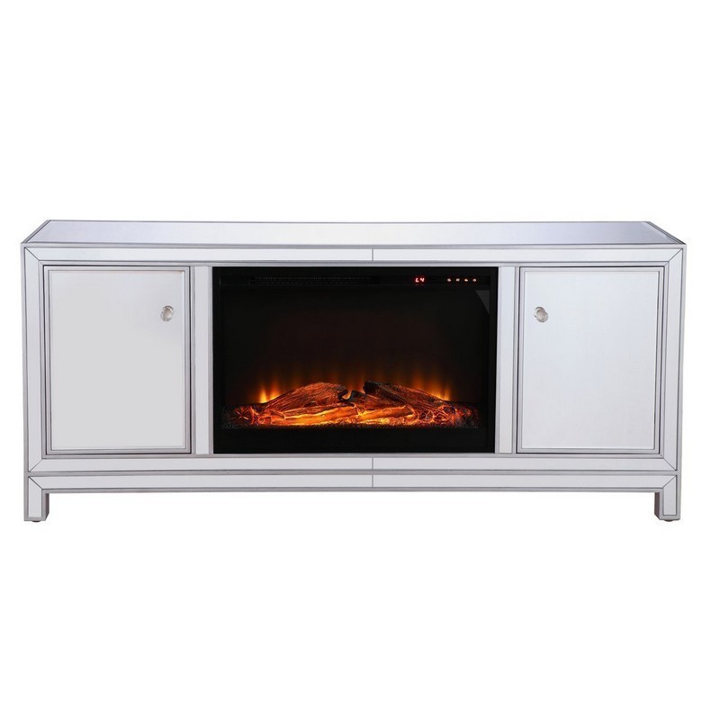 ELEGANT FURNITURE LIGHTING MF701S-F1 MODERN 60 INCH TV CABINET WITH FIREPLACE - ANTIQUE SILVER