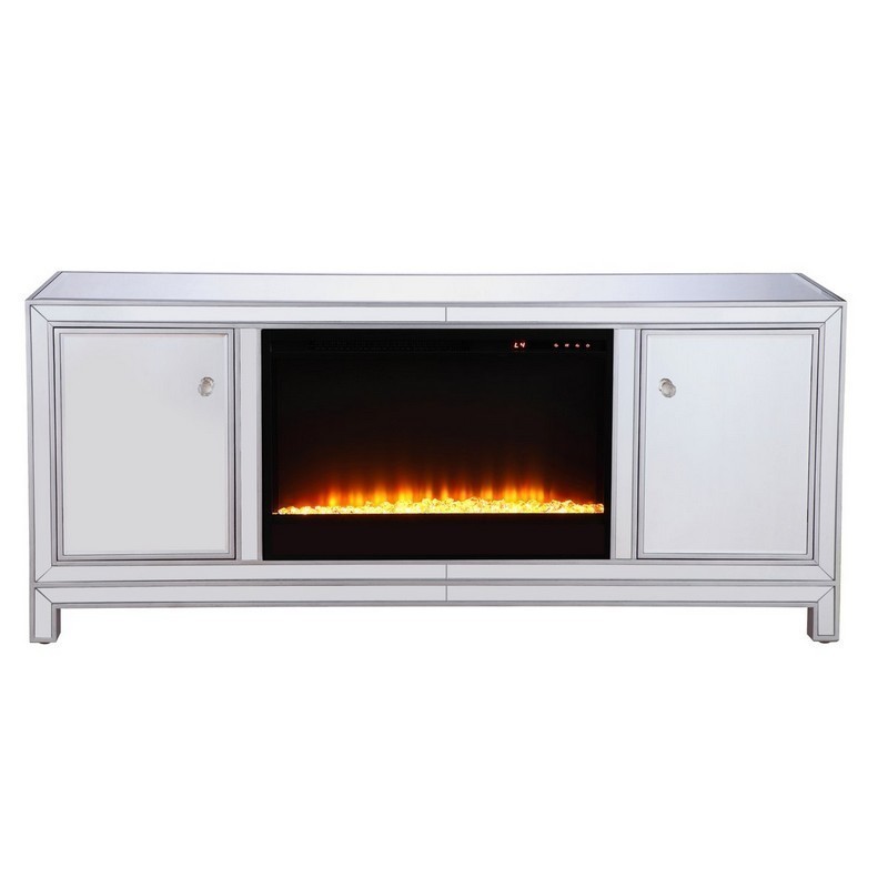 ELEGANT FURNITURE LIGHTING MF701S-F2 MODERN 60 INCH TV CABINET WITH FIREPLACE - ANTIQUE SILVER