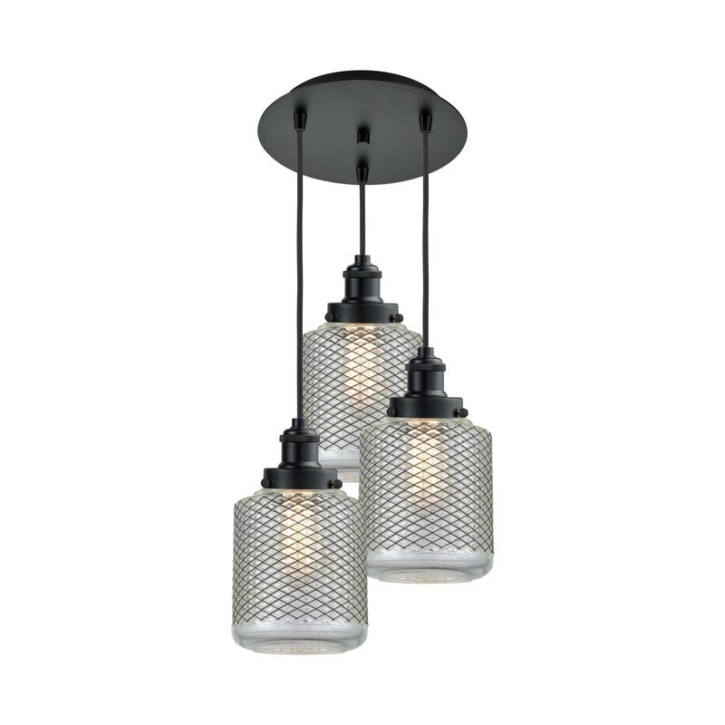 INNOVATIONS LIGHTING 113BK-10BK-1H-BK-G262 EDISON STANTON 3 LIGHT 10 INCH CLEAR WIRE MESH GLASS INCANDESCENT MULTI-PENDANT - MATTE BLACK