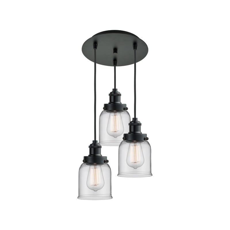 INNOVATIONS LIGHTING 113BK-10BK-1H-BK-G52 EDISON SMALL BELL 3 LIGHT 10 INCH CLEAR GLASS INCANDESCENT MULTI-PENDANT - MATTE BLACK