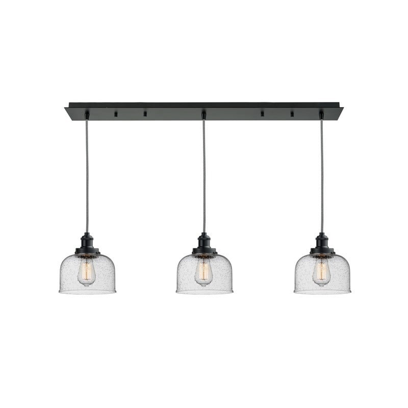 INNOVATIONS LIGHTING 123BK-10BW-1H-BK-G74 EDISON LARGE BELL 3 LIGHT 36 INCH SEEDY GLASS INCANDESCENT LINEAR PENDANT - MATTE BLACK