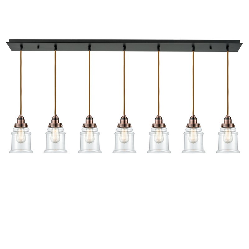 INNOVATIONS LIGHTING 127BK-10CR-2H-AC-G182 WINCHESTER CANTON 7 LIGHT 48 INCH CLEAR GLASS INCANDESCENT LINEAR PENDANT - MATTE BLACK/ANTIQUE COPPER