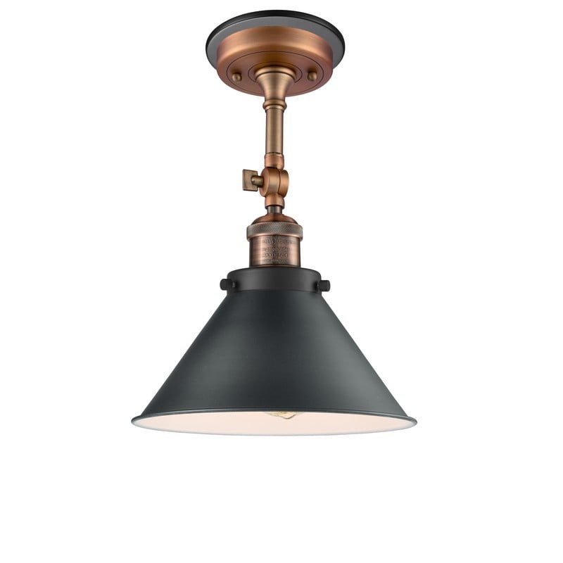 INNOVATIONS LIGHTING 201FBP-ACBK-M10-BK FRANKLIN RESTORATION BRIARCLIFF 1 LIGHT 10 INCH METAL SHADE SEMI-FLUSH MOUNT LIGHT - ANTIQUE COPPER/MATTE BLACK