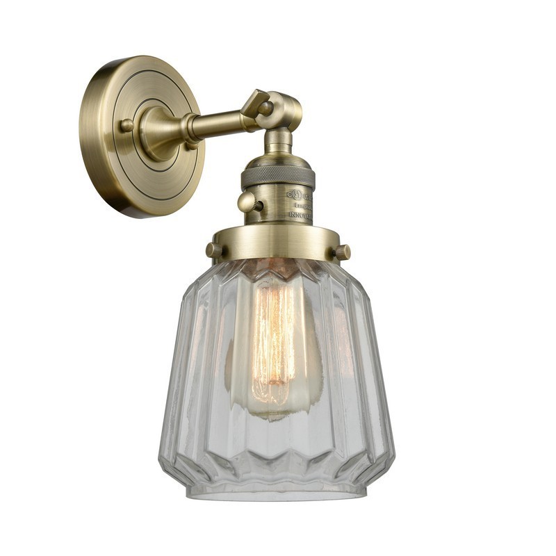 INNOVATIONS LIGHTING 203SW-AB-G142-LED CHATHAM FRANKLIN RESTORATION 6 1/4 INCH 1 LIGHT WALL MOUNT WALL SCONCE IN ANTIQUE BRASS