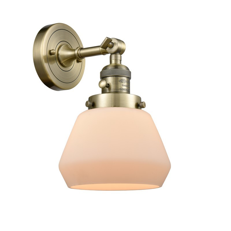 INNOVATIONS LIGHTING 203SW-AB-G171-LED FULTON FRANKLIN RESTORATION 7 INCH 1 LIGHT WALL MOUNT WALL SCONCE IN ANTIQUE BRASS
