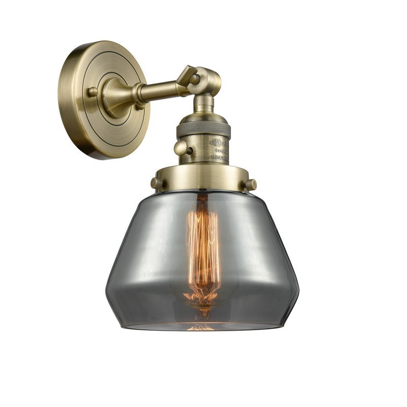 INNOVATIONS LIGHTING 203SW-AB-G173-LED FULTON FRANKLIN RESTORATION 7 INCH 1 LIGHT WALL MOUNT WALL SCONCE IN ANTIQUE BRASS