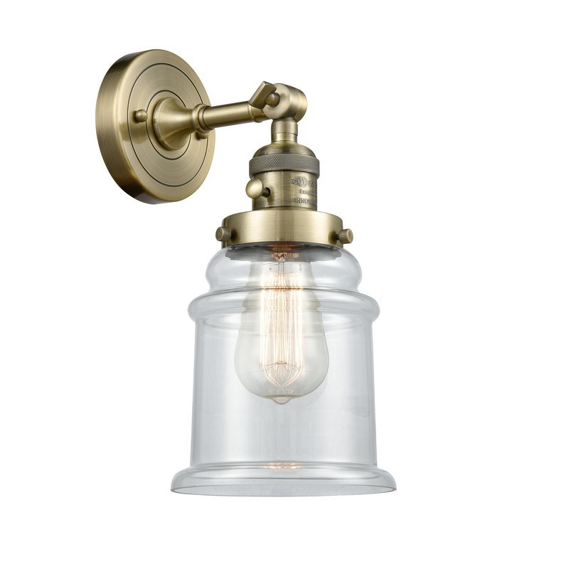INNOVATIONS LIGHTING 203SW-AB-G182-LED CANTON FRANKLIN RESTORATION 6 1/2 INCH 1 LIGHT WALL MOUNT WALL SCONCE IN ANTIQUE BRASS
