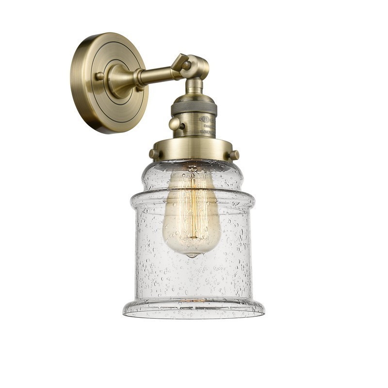 INNOVATIONS LIGHTING 203SW-AB-G184-LED CANTON FRANKLIN RESTORATION 6 1/2 INCH 1 LIGHT WALL MOUNT WALL SCONCE IN ANTIQUE BRASS