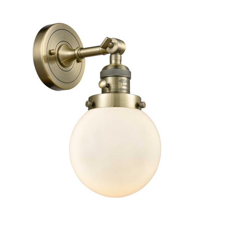 INNOVATIONS LIGHTING 203SW-AB-G201-6-LED BEACON FRANKLIN RESTORATION 6 INCH 1 LIGHT WALL MOUNT WALL SCONCE IN ANTIQUE BRASS