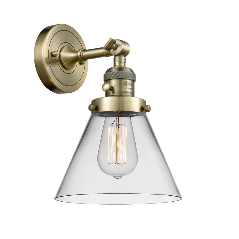 INNOVATIONS LIGHTING 203SW-AB-G42-LED CONE FRANKLIN RESTORATION 8 INCH 1 LIGHT WALL MOUNT WALL SCONCE IN ANTIQUE BRASS