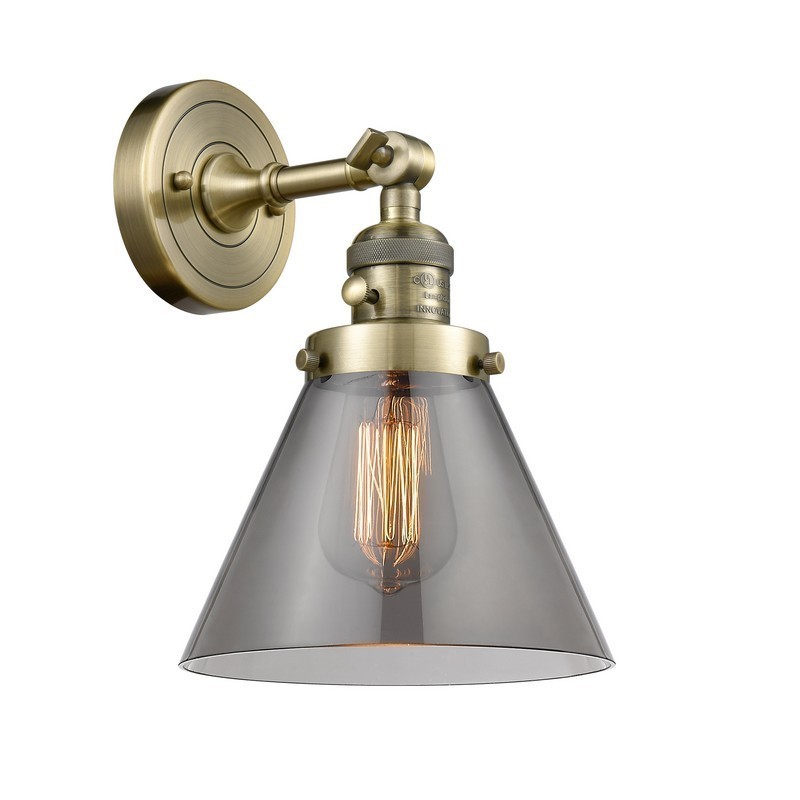 INNOVATIONS LIGHTING 203SW-AB-G43-LED CONE FRANKLIN RESTORATION 8 INCH 1 LIGHT WALL MOUNT WALL SCONCE IN ANTIQUE BRASS