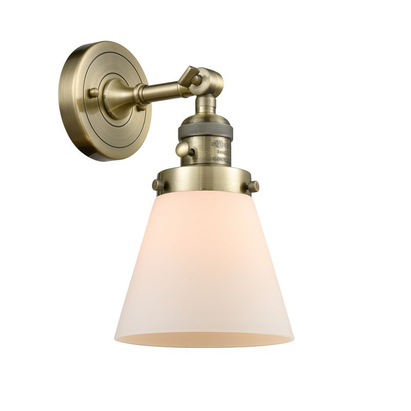 INNOVATIONS LIGHTING 203SW-AB-G61-LED CONE FRANKLIN RESTORATION 6 1/4 INCH 1 LIGHT WALL MOUNT WALL SCONCE IN ANTIQUE BRASS