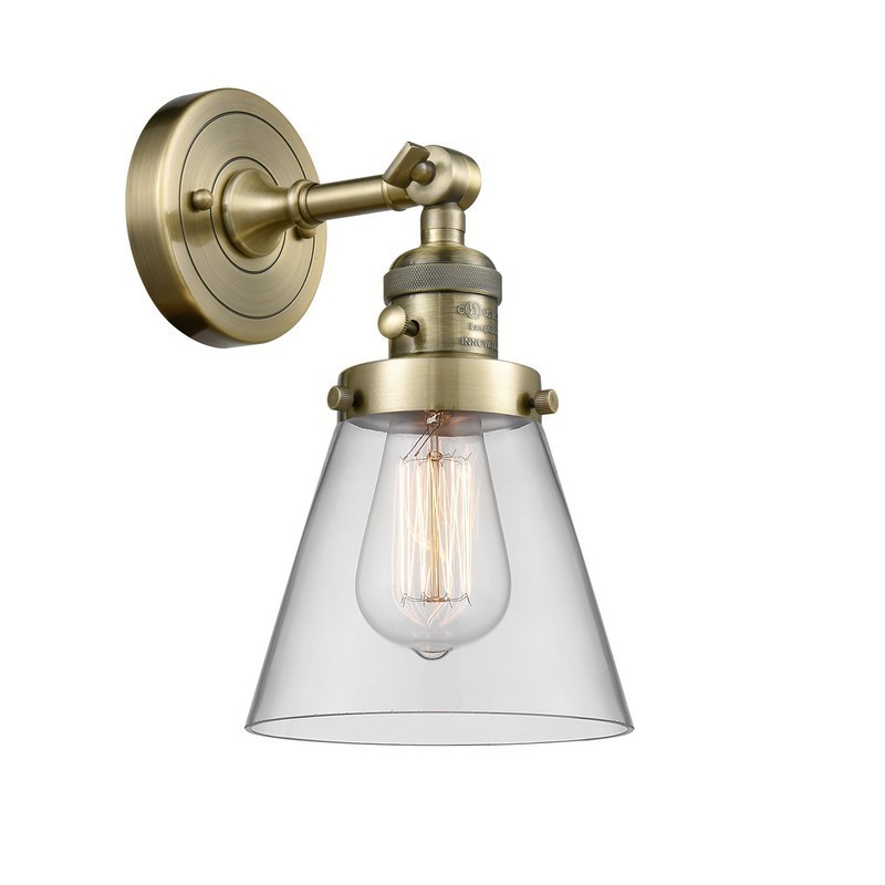 INNOVATIONS LIGHTING 203SW-AB-G62-LED CONE FRANKLIN RESTORATION 6 1/4 INCH 1 LIGHT WALL MOUNT WALL SCONCE IN ANTIQUE BRASS