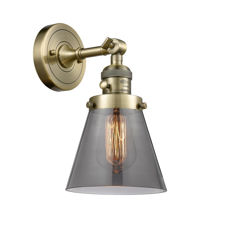 INNOVATIONS LIGHTING 203SW-AB-G63-LED CONE FRANKLIN RESTORATION 6 1/4 INCH 1 LIGHT WALL MOUNT WALL SCONCE IN ANTIQUE BRASS