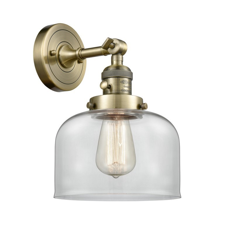 INNOVATIONS LIGHTING 203SW-AB-G72-LED BELL FRANKLIN RESTORATION 8 INCH 1 LIGHT WALL MOUNT WALL SCONCE IN ANTIQUE BRASS
