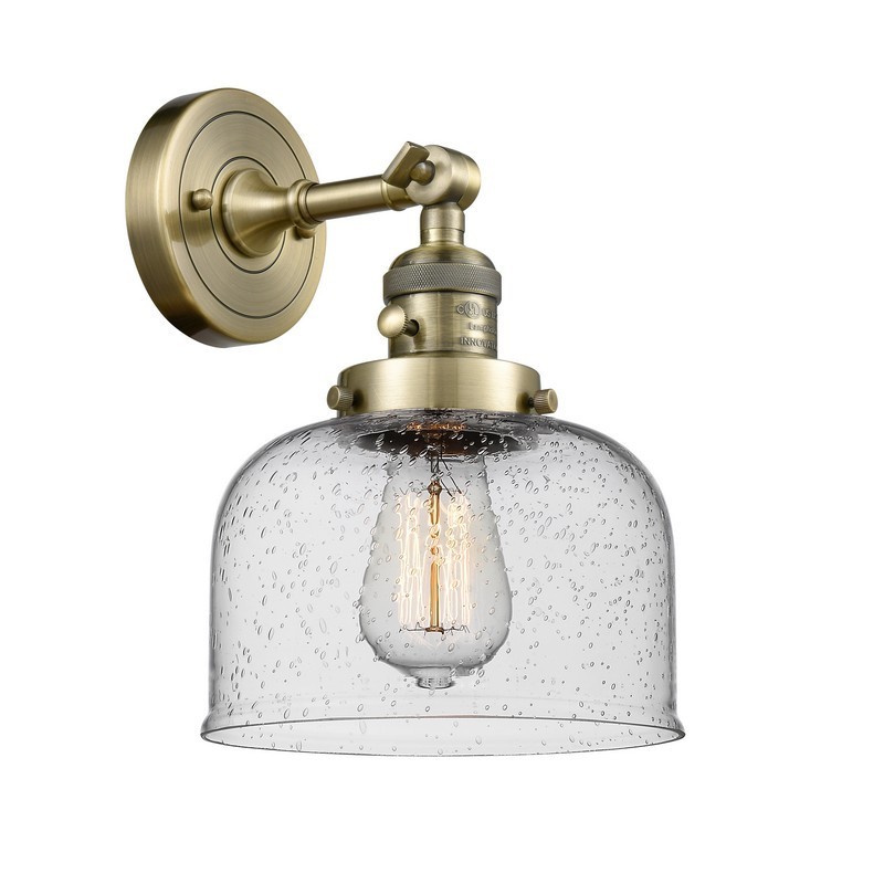 INNOVATIONS LIGHTING 203SW-AB-G74-LED BELL FRANKLIN RESTORATION 8 INCH 1 LIGHT WALL MOUNT WALL SCONCE IN ANTIQUE BRASS