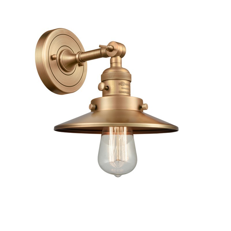 INNOVATIONS LIGHTING 203SW-BB-M4 FRANKLIN RESTORATION RAILROAD 8 INCH ONE LIGHT UP OR DOWN BRUSHED BRASS METAL WALL SCONCE WITH INCANDESCENT BULB OPTION