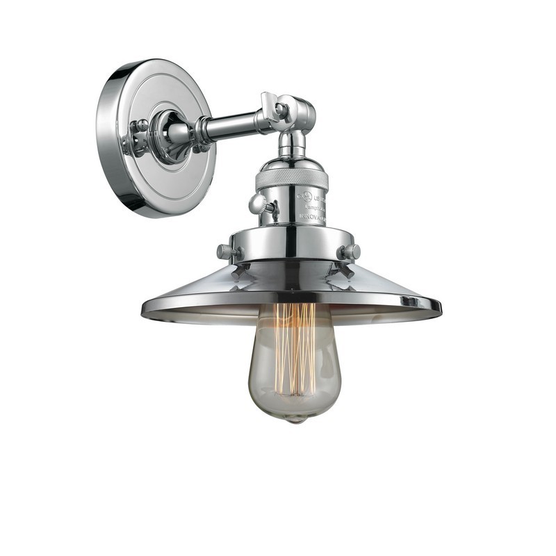INNOVATIONS LIGHTING 203SW-PC-M7 FRANKLIN RESTORATION RAILROAD 8 INCH ONE LIGHT UP OR DOWN POLISHED CHROME METAL WALL SCONCE - POLISHED CHROME