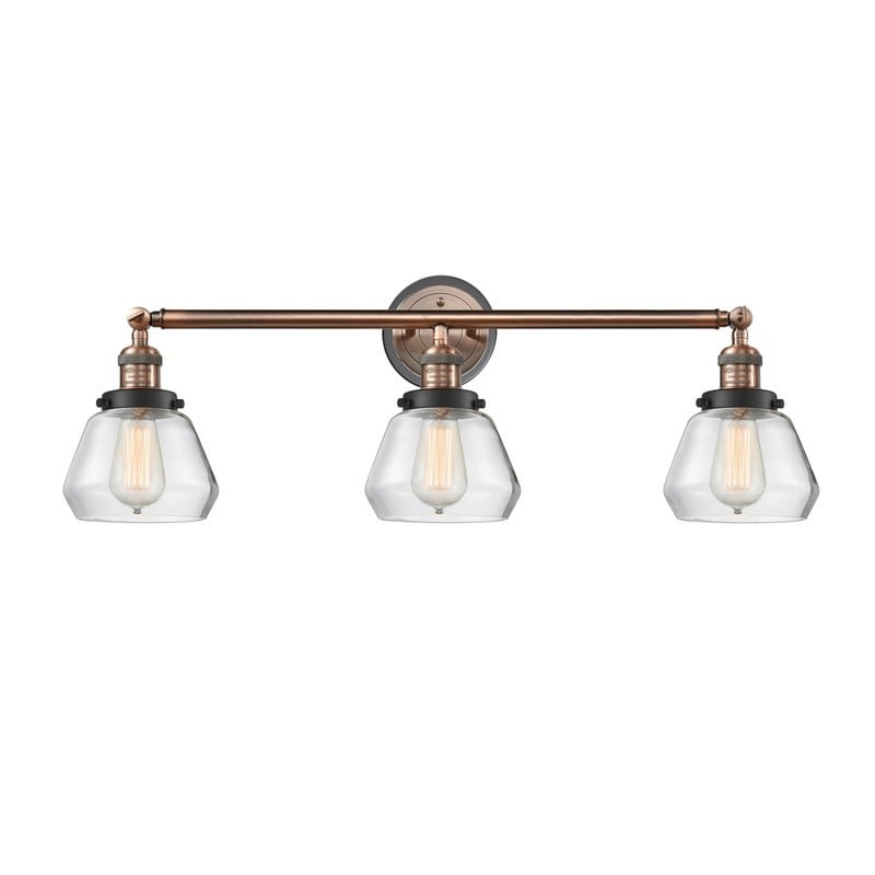 INNOVATIONS LIGHTING 205BP-ACBK-G172 FRANKLIN RESTORATION FULTON 3 LIGHT 30 INCH CLEAR GLASS VANITY LIGHT - ANTIQUE COPPER/MATTE BLACK