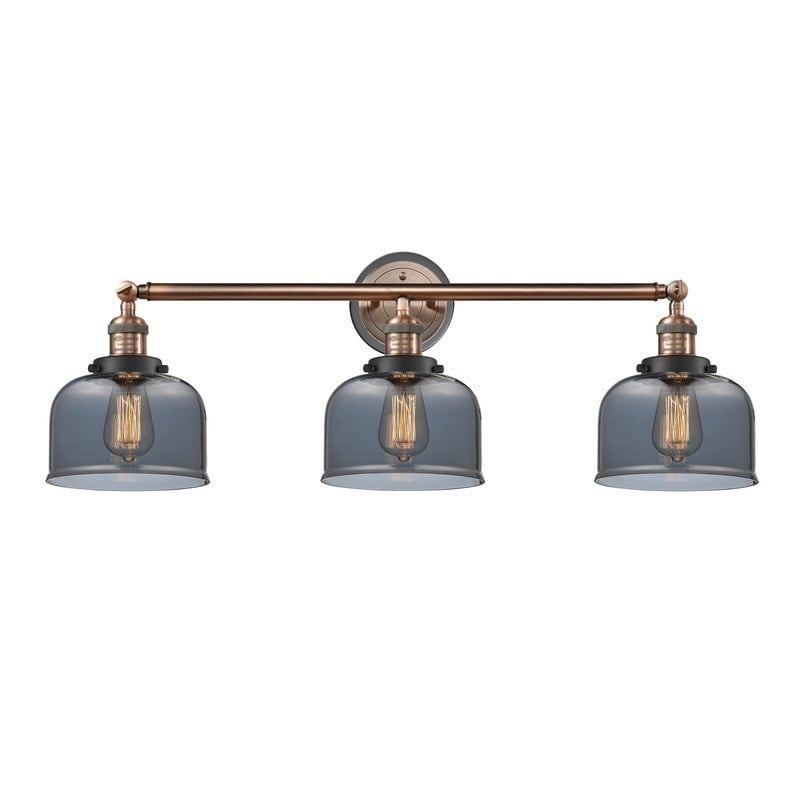 INNOVATIONS LIGHTING 205BP-ACBK-G73 FRANKLIN RESTORATION LARGE BELL 3 LIGHT 32 INCH PLATED SMOKE GLASS VANITY LIGHT - ANTIQUE COPPER/MATTE BLACK