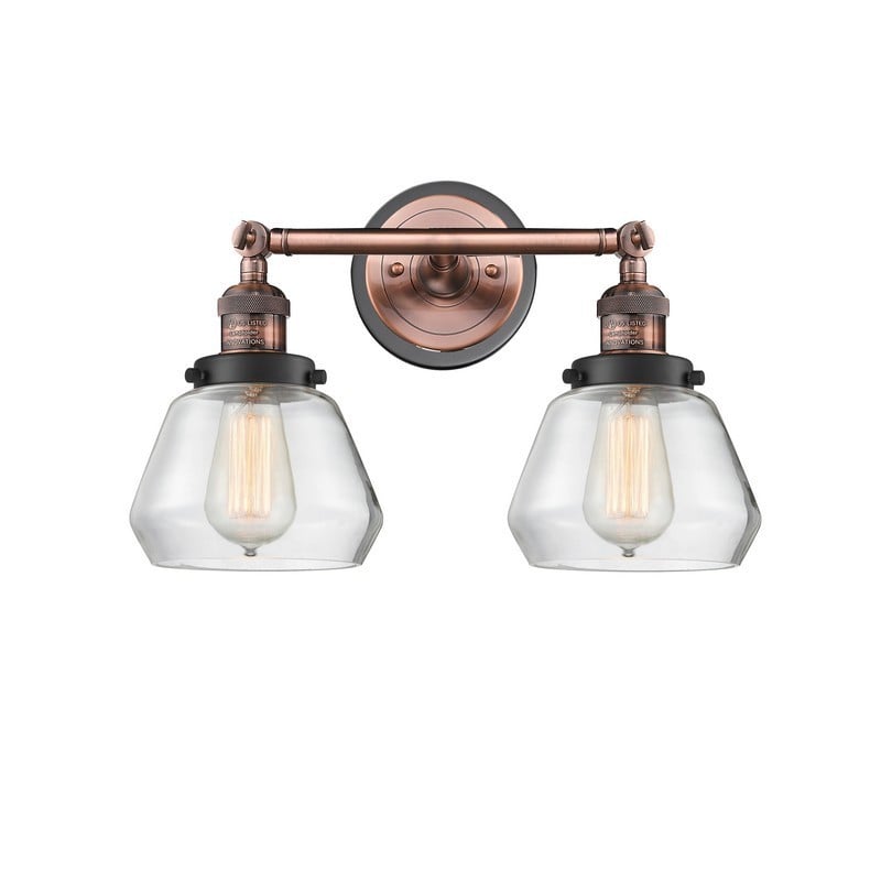 INNOVATIONS LIGHTING 208BP-ACBK-G172 FRANKLIN RESTORATION FULTON 2 LIGHT 16 1/2 INCH CLEAR GLASS VANITY LIGHT - ANTIQUE COPPER/MATTE BLACK