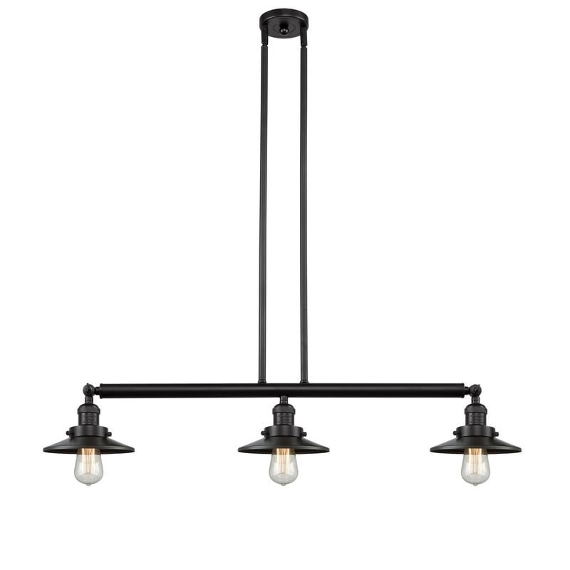 INNOVATIONS LIGHTING 213-OB-M5 FRANKLIN RESTORATION RAILROAD 3 LIGHT 40 1/2 INCH METAL SHADE ISLAND LIGHT - OIL RUBBED BRONZE