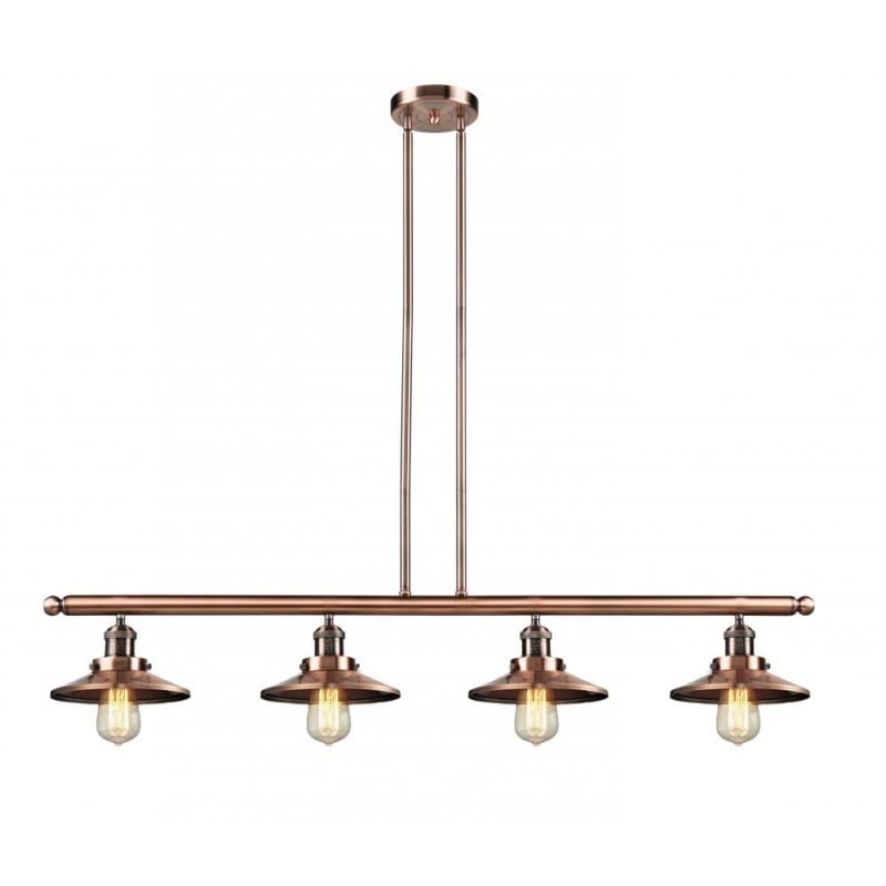 INNOVATIONS LIGHTING 214-AC-M3 FRANKLIN RESTORATION RAILROAD 4 LIGHT 52 5/8 INCH METAL SHADE ISLAND LIGHT - ANTIQUE COPPER