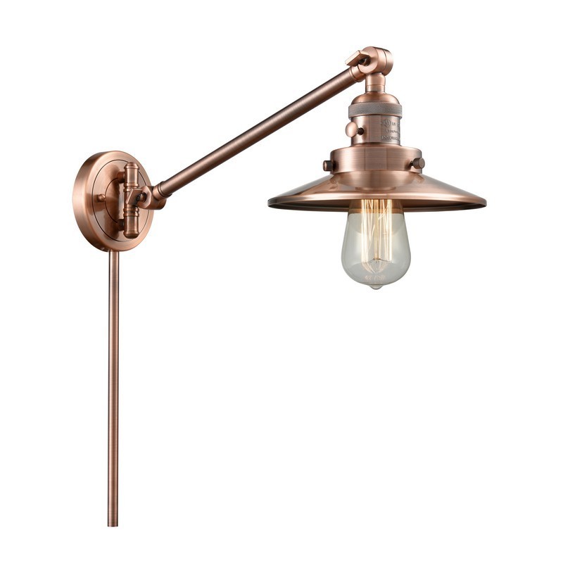 INNOVATIONS LIGHTING 237-AC-M3-AC-LED RAILROAD FRANKLIN RESTORATION 8 INCH 1 LIGHT WALL MOUNT SWING ARM LIGHT IN ANTIQUE COPPER
