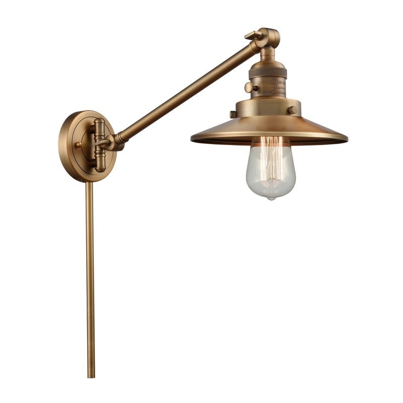 INNOVATIONS LIGHTING 237-BB-M4-BB FRANKLIN RESTORATION RAILROAD 8 INCH ONE LIGHT UP OR DOWN METAL SWING ARM LIGHT - BRUSHED BRASS