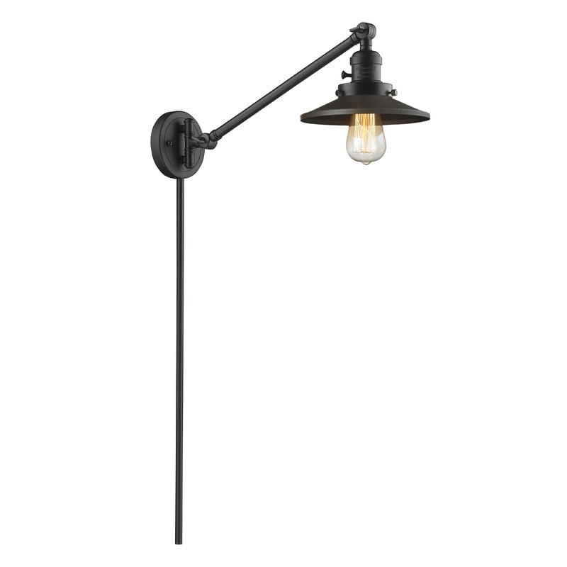 INNOVATIONS LIGHTING 237-OB-M5-LED RAILROAD FRANKLIN RESTORATION 8 INCH 1 LIGHT WALL MOUNT SWING ARM LIGHT IN OIL RUBBED BRONZE