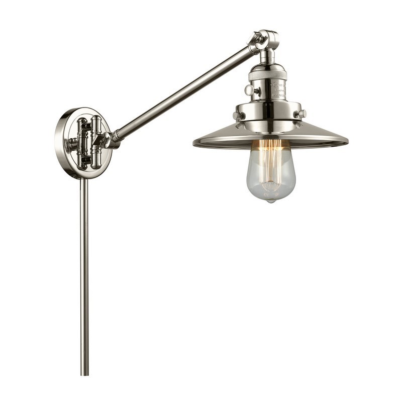 INNOVATIONS LIGHTING 237-PN-M1-PN FRANKLIN RESTORATION RAILROAD 8 INCH ONE LIGHT UP OR DOWN POLISHED NICKEL METAL SWING ARM LIGHT WITH INCANDESCENT BULB OPTION