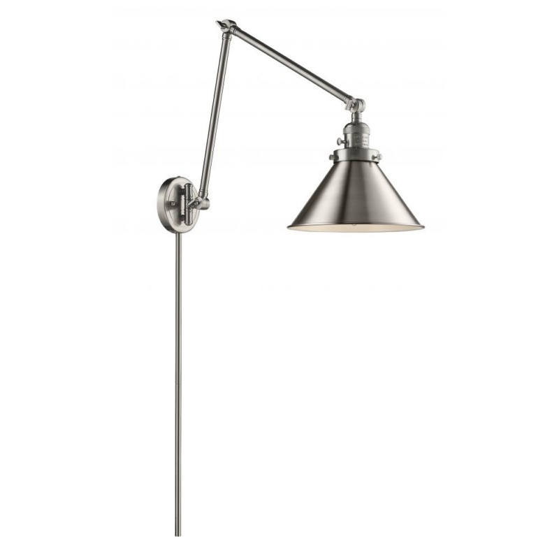 INNOVATIONS LIGHTING 238-SN-M10 FRANKLIN RESTORATION BRIARCLIFF 10 INCH ONE LIGHT UP OR DOWN METAL SWING ARM LIGHT WITH INCANDESCENT BULB OPTION - BRUSHED SATIN NICKEL
