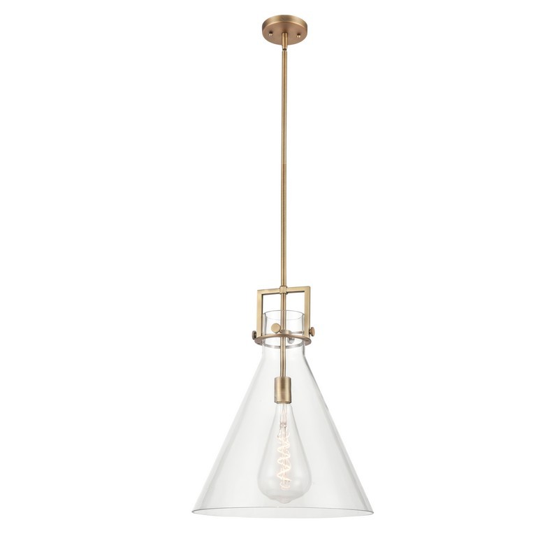 INNOVATIONS LIGHTING 411-1S-BB-16CL-BB-125-LED NEWTON CONE NEWTON 16 INCH 1 LIGHT CEILING MOUNT PENDANT IN BRUSHED BRASS