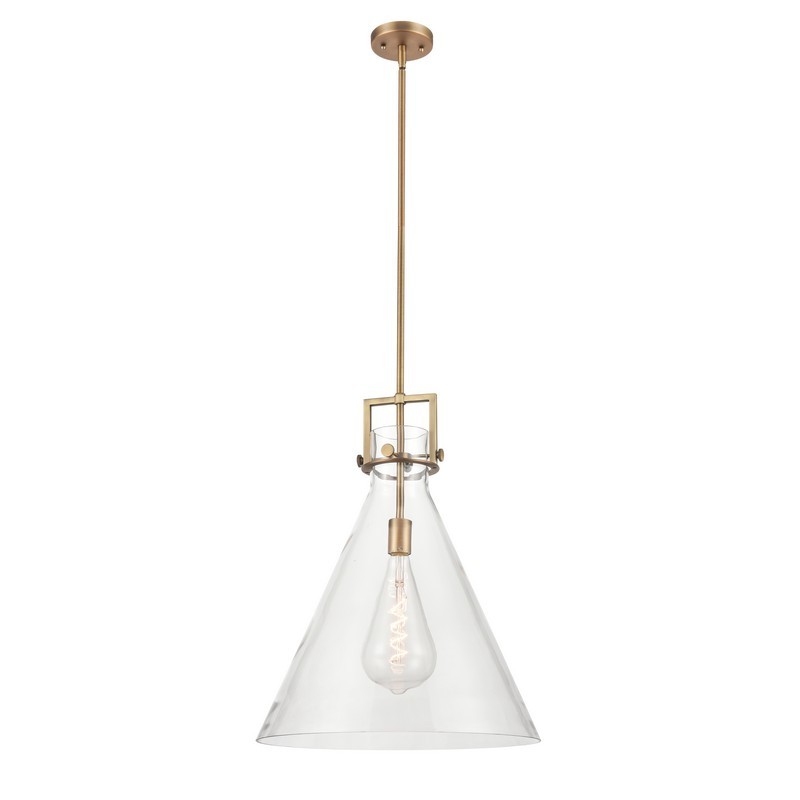 INNOVATIONS LIGHTING 411-1S-BB-18CL-BB-125-LED NEWTON CONE NEWTON 18 INCH 1 LIGHT CEILING MOUNT PENDANT IN BRUSHED BRASS