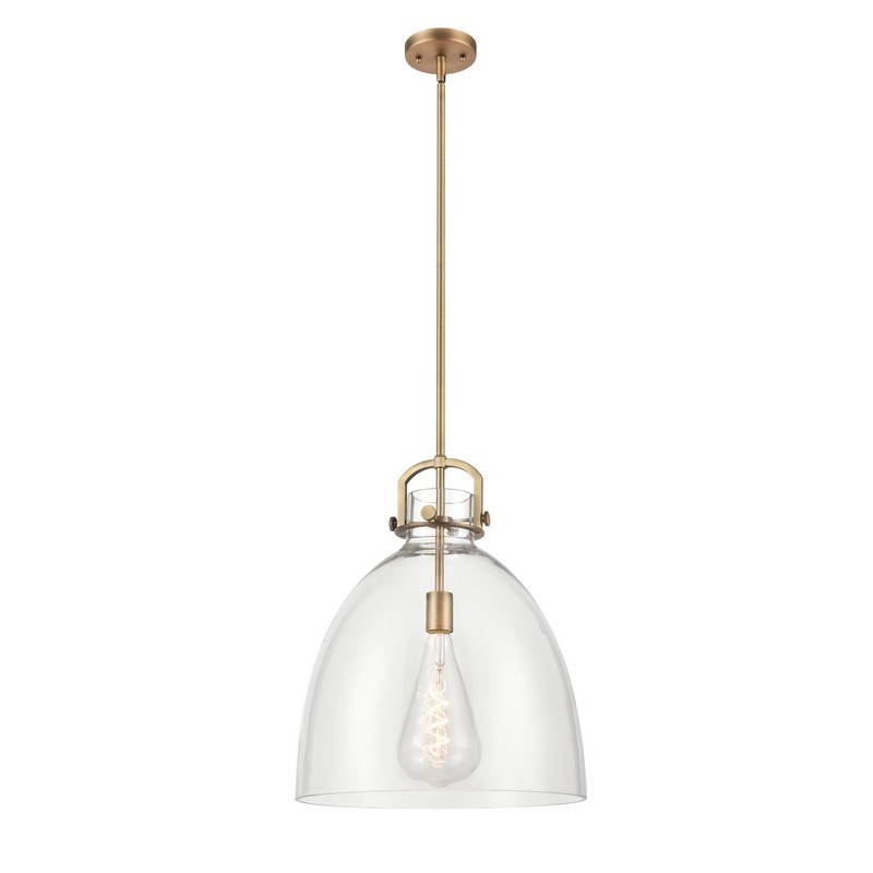 INNOVATIONS LIGHTING 412-1S-BB-16CL-BB-125-LED NEWTON BELL NEWTON 16 INCH 1 LIGHT CEILING MOUNT PENDANT IN BRUSHED BRASS