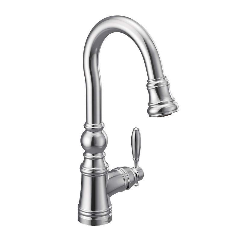 MOEN S53004 WEYMOUTH 14 5/8 INCH SINGLE HOLE DECK MOUNT PULLDOWN BAR KITCHEN FAUCET WITH LEVER HANDLE