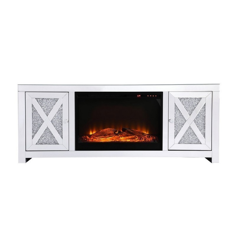 ELEGANT FURNITURE LIGHTING MF9903-F1 MODERN 59 INCH TV CABINET WITH FIREPLACE - CLEAR