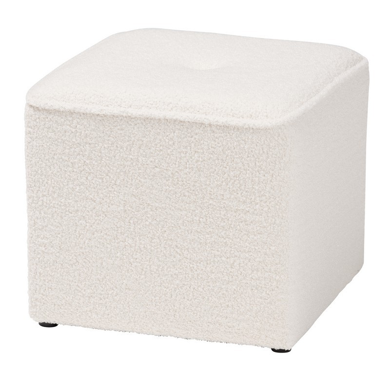 BAXTON STUDIO 1709A-BEIGE-OTTOMAN ISAIAH 15 2/3 INCH MODERN AND CONTEMPORARY IVORY BOUCLE UPHOLSTERED OTTOMAN
