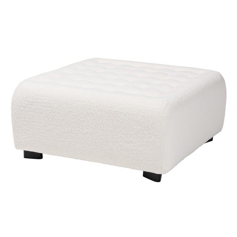 BAXTON STUDIO 2211-BEIGE-OTTOMAN ATHENA 34 2/7 INCH MODERN AND CONTEMPORARY IVORY BOUCLE UPHOLSTERED AND BLACK FINISHED WOOD SQUARE OTTOMAN