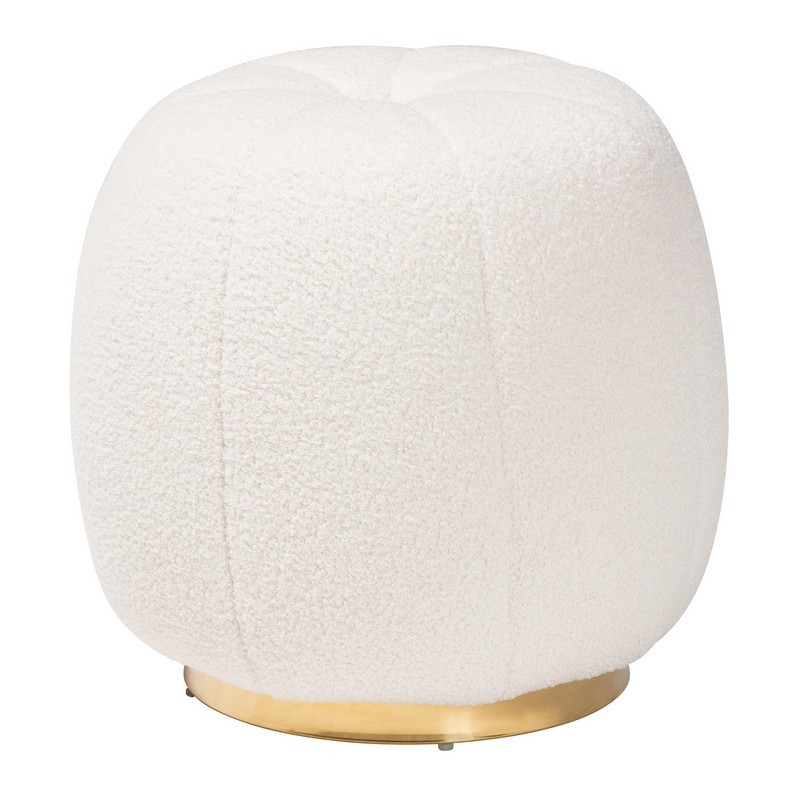 BAXTON STUDIO 2212-BEIGE-OTTOMAN RAELYNN 18 1/9 INCH MODERN AND CONTEMPORARY IVORY BOUCLE UPHOLSTERED AND GOLD METAL OTTOMAN