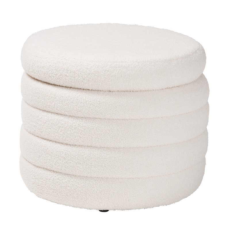 BAXTON STUDIO 228-BEIGE-OTTOMAN TABITHA 22 INCH MODERN AND CONTEMPORARY IVORY BOUCLE UPHOLSTERED STORAGE OTTOMAN