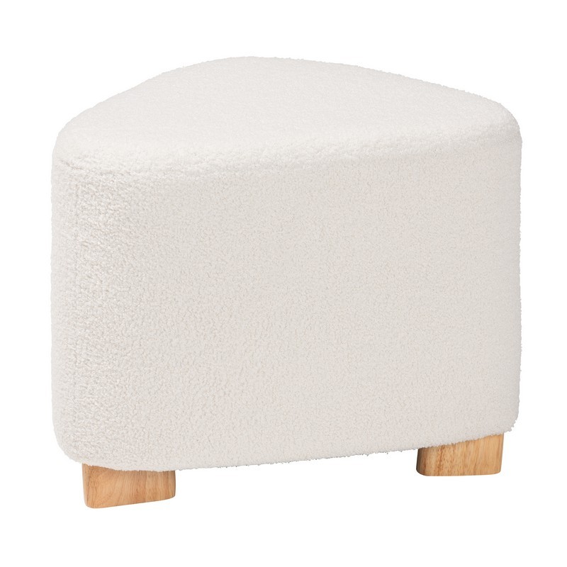 BAXTON STUDIO 229-BEIGE-OTTOMAN BRIELLE 20 1/2 INCH MODERN AND CONTEMPORARY IVORY BOUCLE UPHOLSTERED AND NATURAL BROWN FINISHED WOOD OTTOMAN