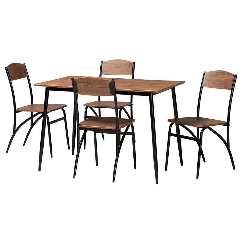 BAXTON STUDIO B01073-5-5PC-DINING SET NEONA 43 2/7 INCH MODERN INDUSTRIAL WALNUT BROWN FINISHED WOOD AND BLACK METAL 5-PIECE DINING SET