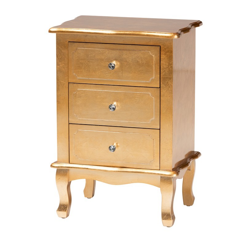 BAXTON STUDIO JY18A094-NS NEWTON 18 8/9 INCH CLASSIC AND TRADITIONAL GOLD FINISHED WOOD 3-DRAWER NIGHTSTAND