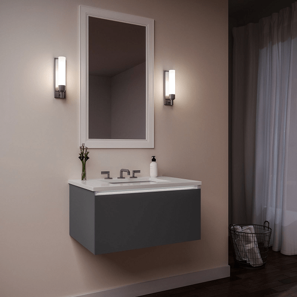 ROBERN 24279200SB00001 CURATED CARTESIAN 24 INCH SINGLE DRAWER MATTE GRAY GLASS VANITY WITH QUARTZ WHITE TOP AND SELECTABLE 2700K/4000K NIGHT LIGHT