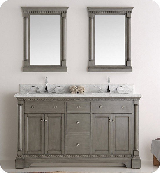 60 Inch Antique Silver Double Sink, Double Vanity Mirror